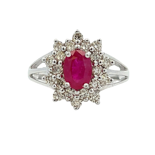 Anillo de rubí y diamantes de 1,65 ct en oro blanco de 14 kt