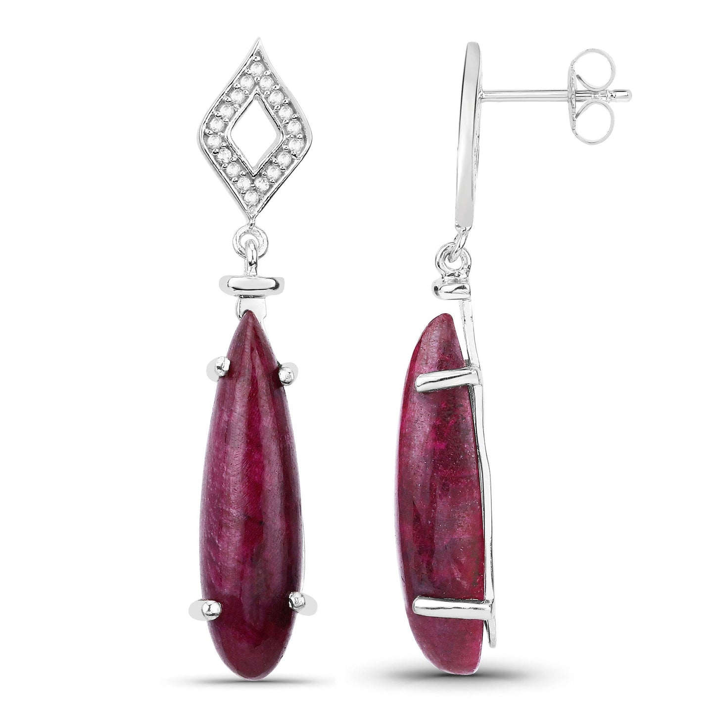 Aretes de 23.25 quilates de rubí teñido y topacio blanco de plata esterlina .925