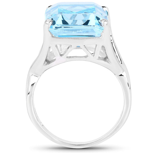 Anillo de plata de ley .925 con topacio azul genuino de 14.20 quilates