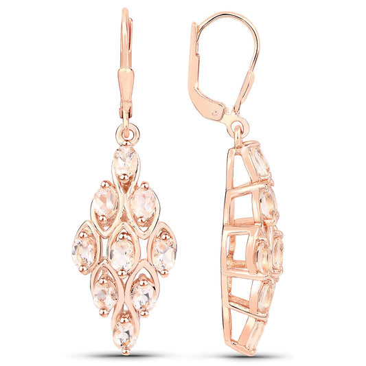 18K Rose Gold Plated 2.70 Carat Genuine Morganite .925 Sterling Silver Earrings - view 2