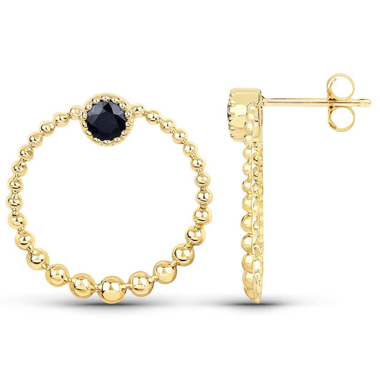 0.38 Carat Genuine Blue Sapphire and White Diamond 10K Yellow Gold Earrings - view 2