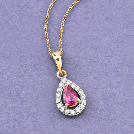 Colgante de oro amarillo de 14 quilates con rubí genuino de 1,03 quilates y diamantes blancos