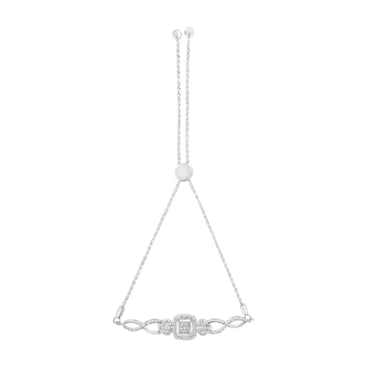 Pulsera tipo tenis bolo ajustable de plata de ley .925 con diseño de corazón de filigrana de diamante (color I-J, claridad I3) de 4" a 10"