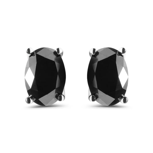 Pendientes de oro blanco de 14K de 3,00 quilates con solitario de diamante negro de corte ovalado (Color negro, Claridad I2-I3)