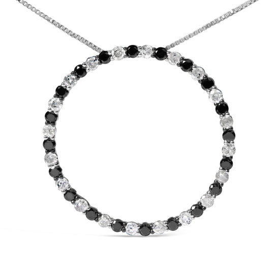 Collar con colgante de aro circular abierto con diamantes blancos y negros alternados de 2.0 Cttw de plata de ley .925 (color H-I, claridad I2-I3) - 45.72 cm