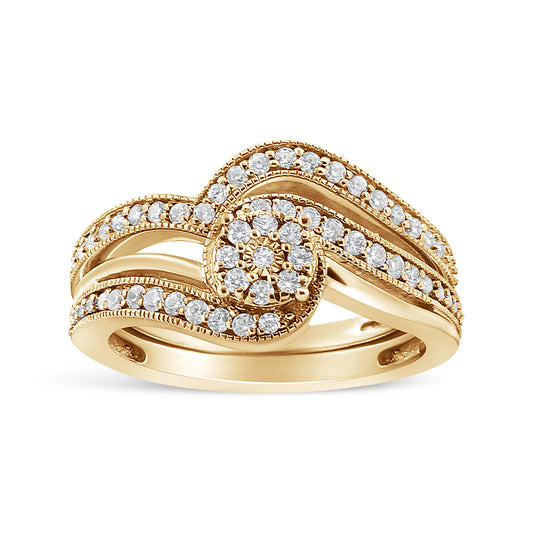 Anillo y banda de plata esterlina .925 de 1/3 ct. Cttw. con múltiples diamantes, estilo vintage, con bypass (color I-J, claridad I3) - Talla 7