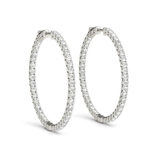 Pendientes de aro de oro blanco de 14 quilates con diamantes engastados en garra compartida (2 quilates en total)
