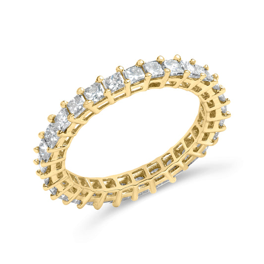Anillo de eternidad de oro amarillo de 14 quilates con diamantes de talla princesa de 2,00 quilates con engaste de puntas compartidas (color J-K, claridad SI1-SI2) - Talla de anillo 7