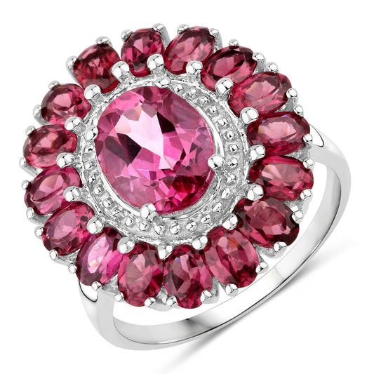 Anillo de plata de ley .925 con topacio rosa genuino de 5.460 quilates y granate rodolita