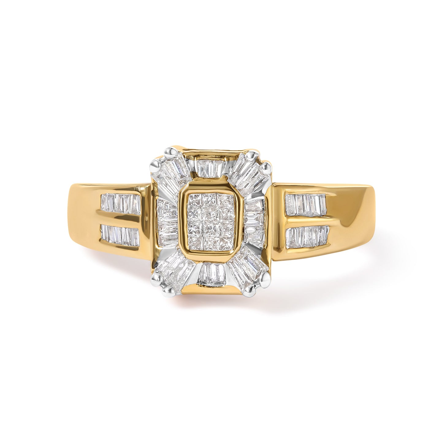 Anillo de oro amarillo de 10K con diamante de 1/2 quilate (peso total en quilates) compuesto y halo (color H-I, claridad SI1-SI2) - Talla 7