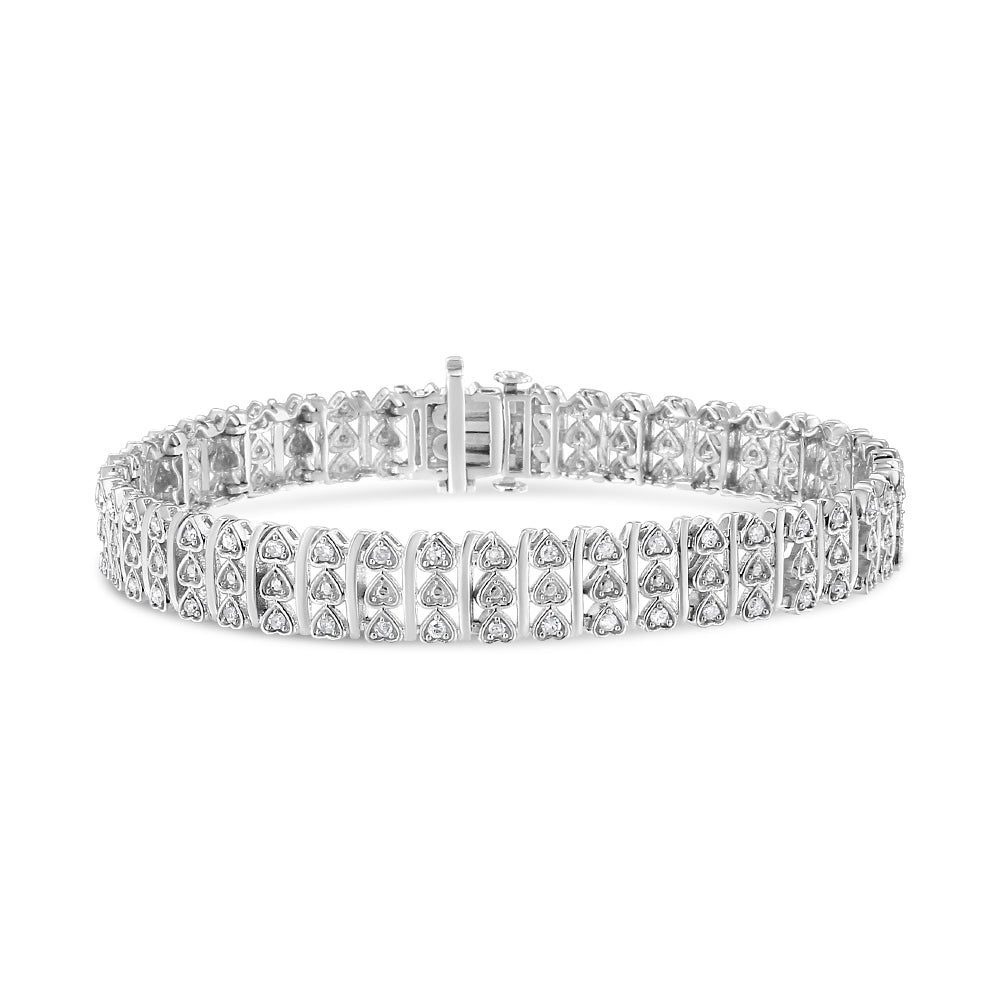 Brazalete de eslabones de corazón de múltiples filas con diamantes de plata esterlina .925 de 1,00 Cttw (color H-I, claridad I1-I2) - 7,25" pulgadas