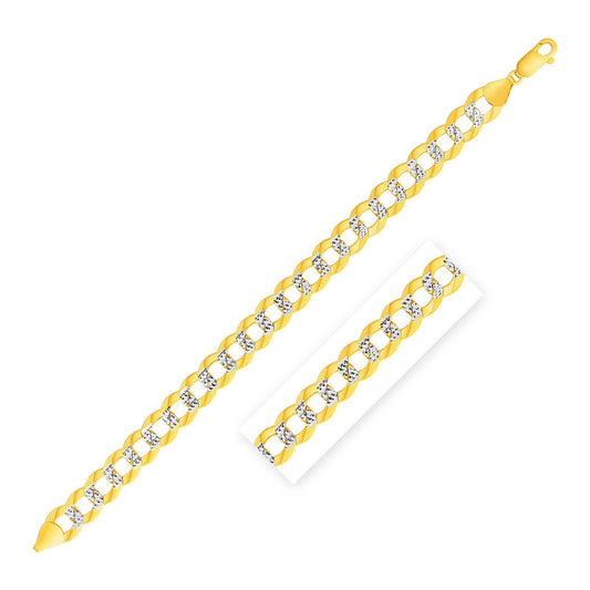 11.23 mm 14k Oro de dos tonos Pulsera de eslabones cubanos de pavé