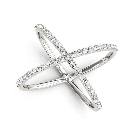Anillo delgado en forma de X de oro blanco de 14k con diamantes (1/2 qt)