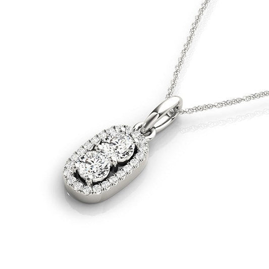 Colgante de diamantes de dos piedras en forma ovalada exterior de oro blanco de 14k (5/8 quilates en total)