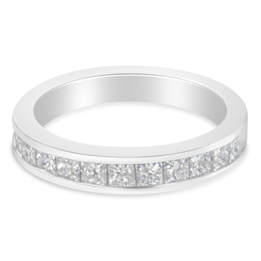 Anillo de banda de oro blanco de 18 quilates con diamantes talla princesa para mujer (1 quilate total, color G-H, claridad SI1-SI2) - Talla 6