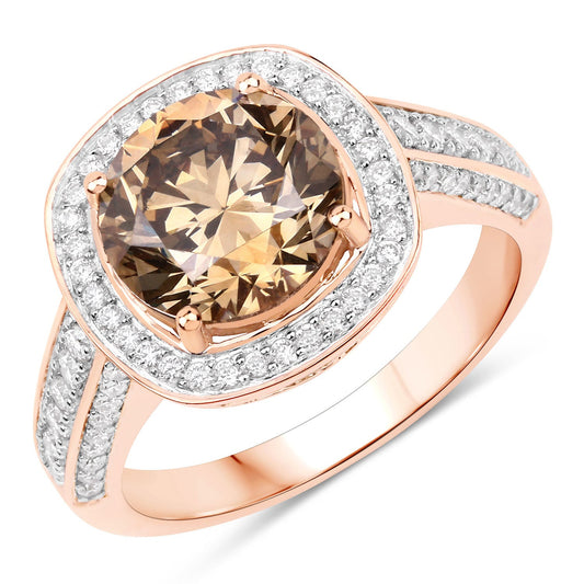Anillo de oro rosa de 18 quilates con diamante marrón genuino de 3,01 quilates certificado por IGI y diamante blanco de 0,52 quilates (3,53 quilates en total)