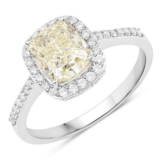 Anillo de oro blanco de 18K con diamante amarillo claro genuino de 2,05 quilates y diamantes blancos de 0,29 quilates (peso total 2,34 quilates) con certificado IGI