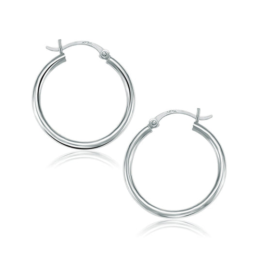 Pendientes de aro pulidos de oro blanco de 14k (25 mm)