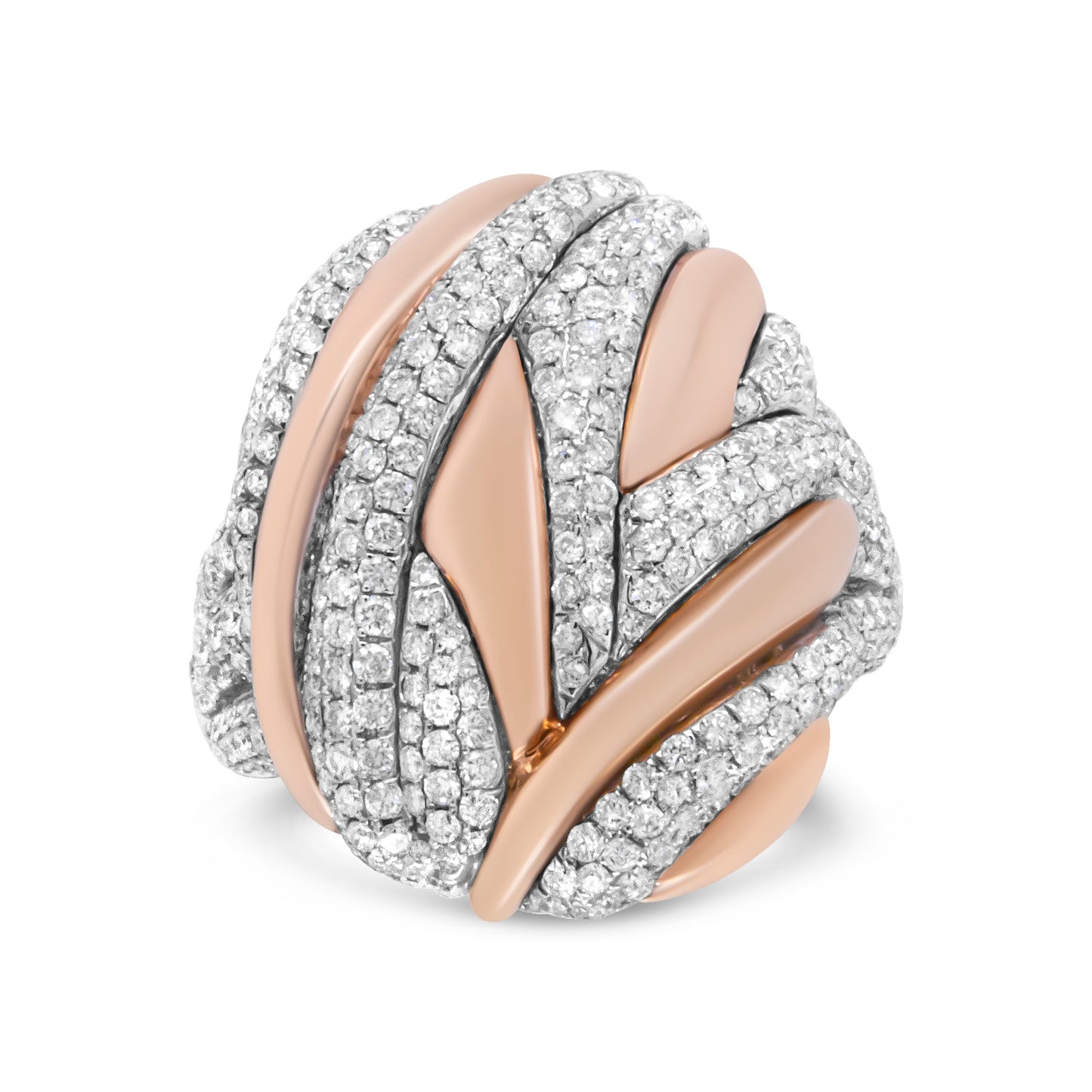 Anillo de cóctel de cúpula texturizada de oro rosa y blanco de 18K con diamantes de 1 7/8 Cttw (color F-G, claridad VS1-VS2) - Talla 6.5