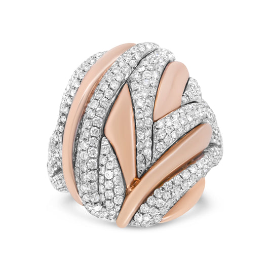 Anillo de cóctel de cúpula texturizada de oro rosa y blanco de 18K con diamantes de 1 7/8 Cttw (color F-G, claridad VS1-VS2) - Talla 6.5