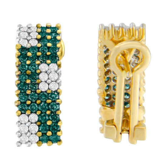 Pendientes de oro amarillo de 14K con diamantes blancos y azules tratados de 2 quilates en total (H-I, SI1-SI2)