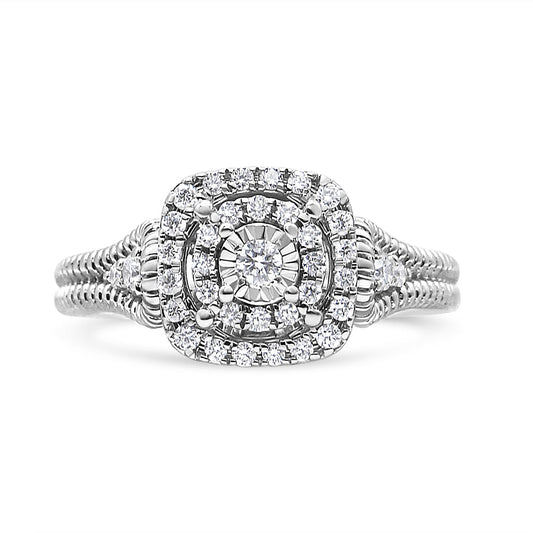 Anillo de cóctel de plata de ley .925 con diamante de talla redonda de 1/3 Cttw en montura tipo milagro (color H-I, claridad I1-I2) - Talla 7