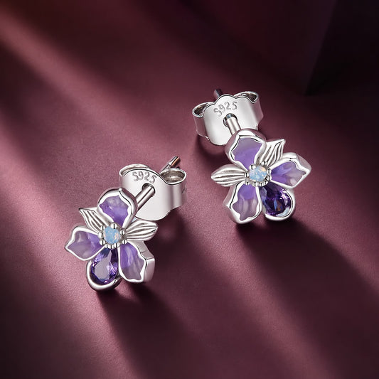 925 Sterling Silver Earrings with Nano Opal Stone and CZ, White Gold Plated, 0.7cm, for Women - view 2