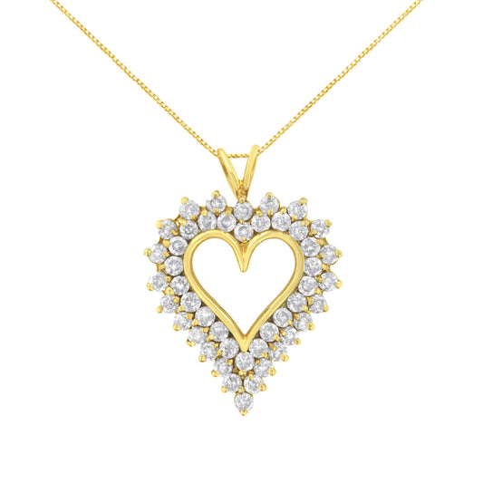 Collar con colgante en forma de corazón de racimo de diamantes redondos de oro amarillo de 14K y plata esterlina .925 de 4 quilates (Color K-L, Claridad I1-I2)
