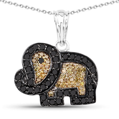 Colgante de plata de ley .925 con diamante negro auténtico de 0,89 quilates y diamante amarillo