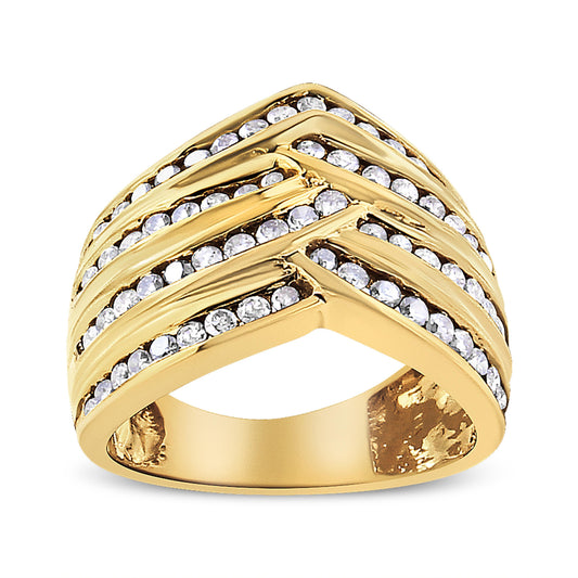 Anillo de oro amarillo de 10 qt chapado en plata de ley .925 con canal de diamantes de 1 1/2 quilates (color champán, claridad I2-I3), talla 7