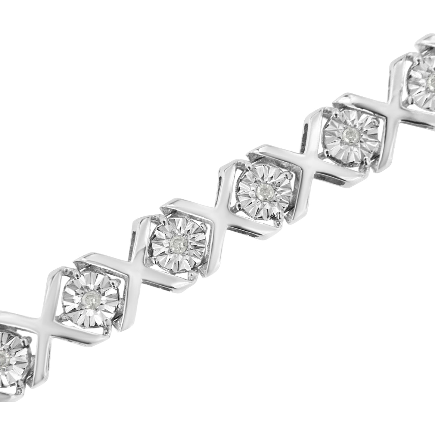 Pulsera de eslabones en "X" de plata de ley .925 con diamantes engastados "milagro" de 1/4 qt. (Color I-J, Claridad I3) - 7.25"