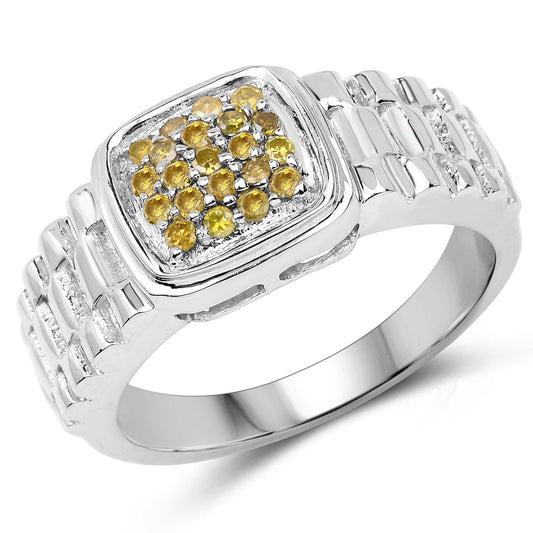 Anillo de plata de ley .925 con diamante amarillo genuino de 0,25 quilates