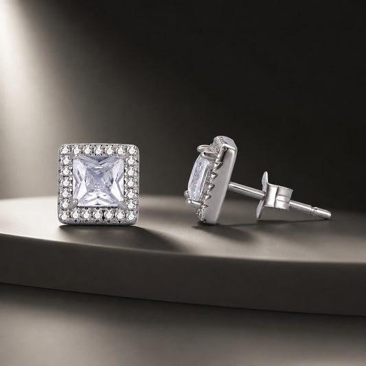925 Sterling Silver Earrings with Pavé Setting CZ and Platinum Plating. - view 2