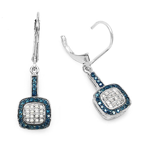 0.45 Carat Genuine Blue Diamond & White Diamond .925 Sterling Silver Earrings - view 2
