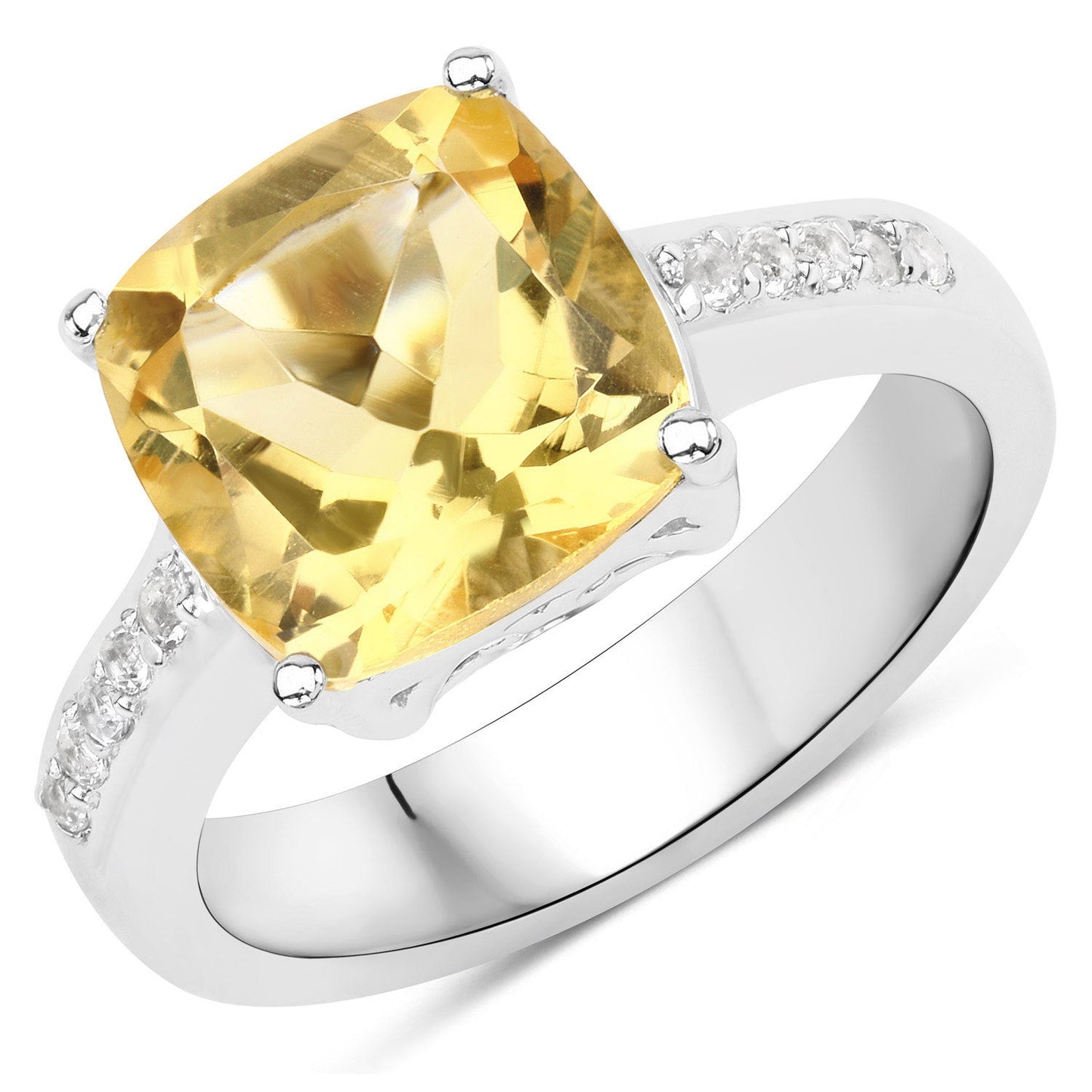Anillo de plata de ley .925 con citrino genuino y topacio blanco de 4,12 quilates