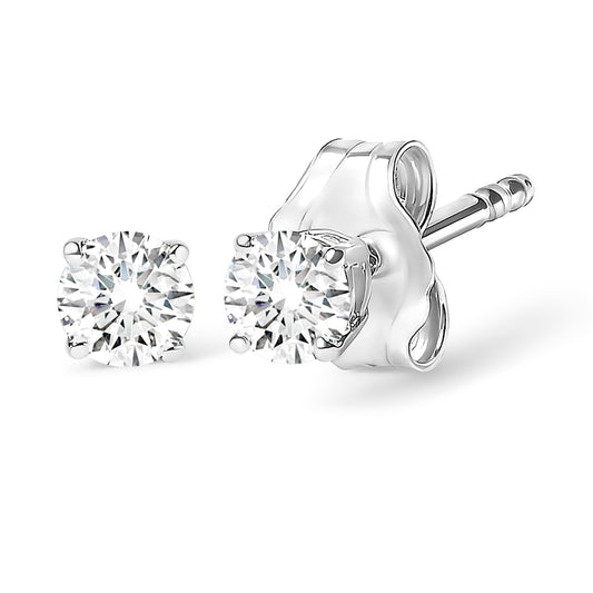 Pendientes de oro blanco de 14K con solitario de diamante redondo creado en laboratorio de 1/2 quilate de peso total