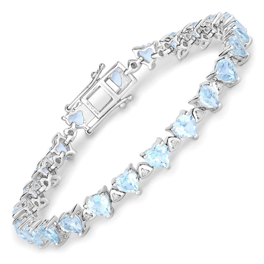 Pulsera de plata de ley .925 con topacio azul genuino de 11,62 quilates y diamantes blancos