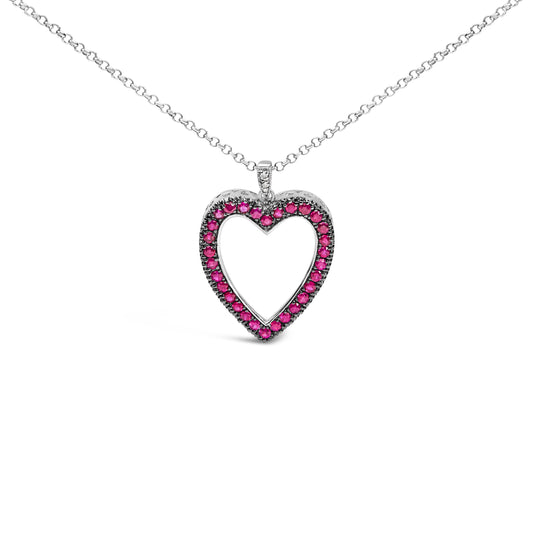 Collar con colgante de corazón abierto de oro de 18K con 1/3 Cttw de diamante y rubí rojo con rodio negro, 18" (color G-H, claridad VS2-SI1)