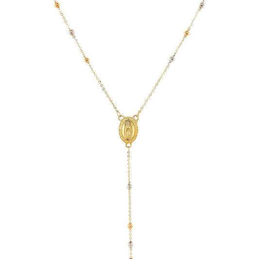 Collar Rosario Lariat de Oro Tricolor de 14k