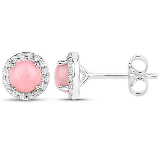 1.36 Carat Genuine Pink Opal and White Topaz .925 Sterling Silver Earrings - view 2