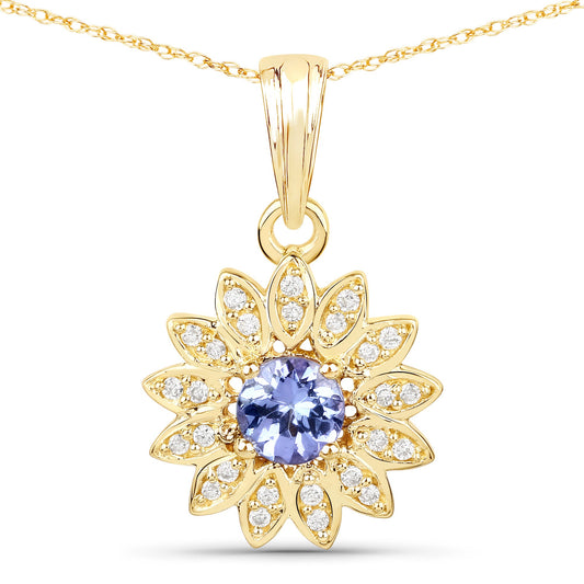 Colgante de oro amarillo de 14 quilates con tanzanita auténtica de 0,31 quilates y diamante blanco
