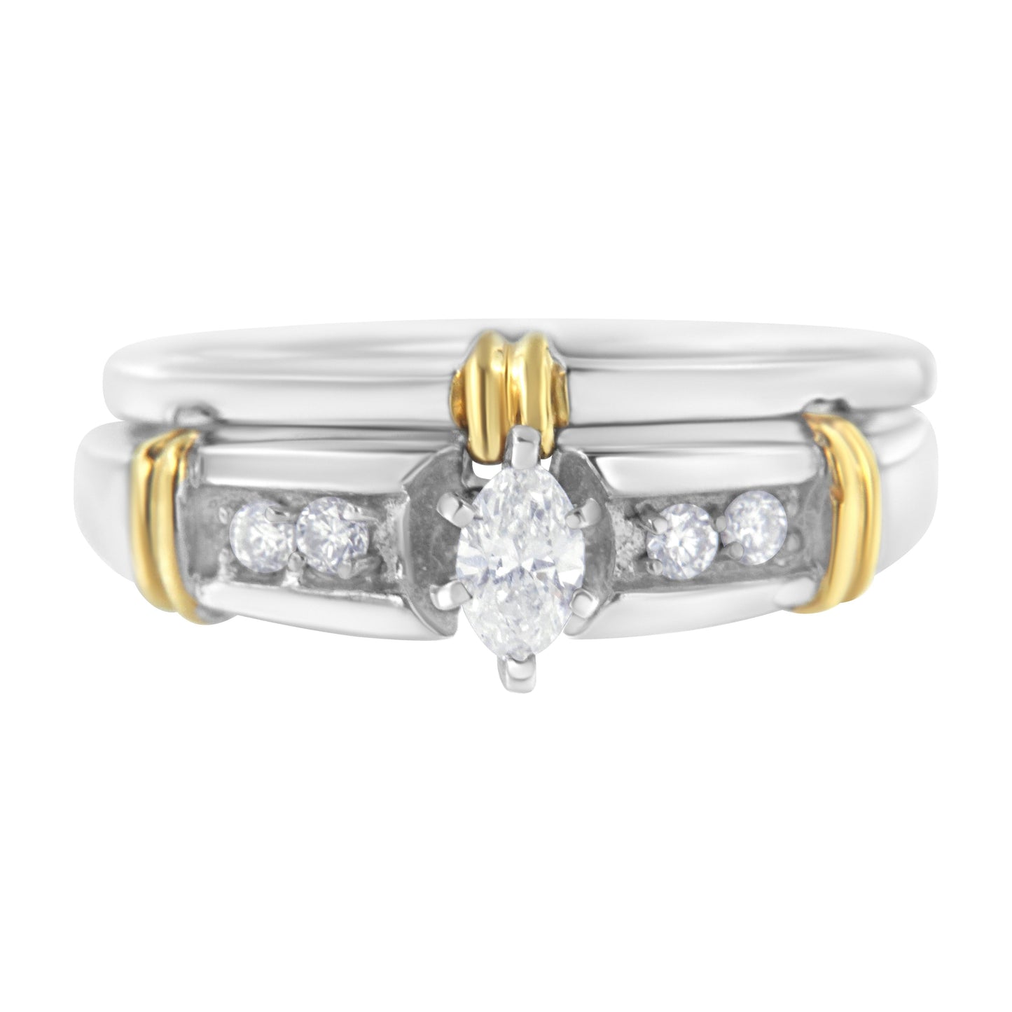 Anillo de compromiso y cóctel con diamantes marquesa de 1/3 Cttw de oro amarillo y blanco de 14K (color H-I, claridad SI1-SI2) - Talla 7