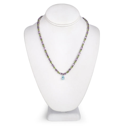 Collar de 32.50 quilates de piedras múltiples genuinas de plata de ley .925