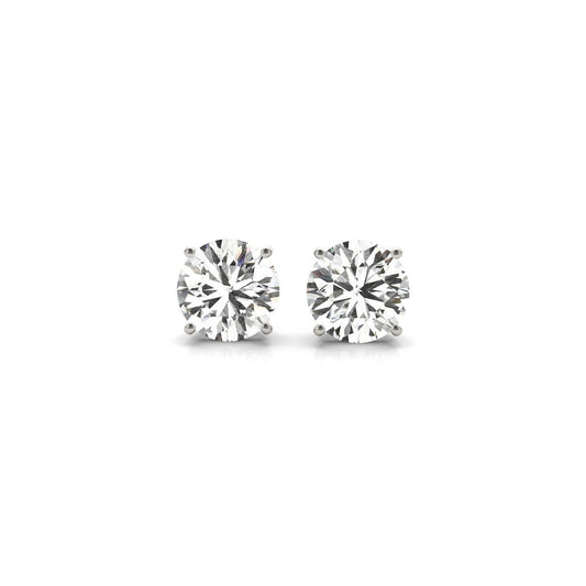 Pendientes de botón con diamante redondo de 2 quilates cultivado en laboratorio certificado IGI de oro blanco de 14k (G/VS2)
