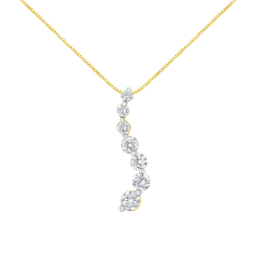 Collar con colgante AGS certificado, oro amarillo de 14 quilates, diamantes talla baguette y brillantes redondos de 2.0 quilates, estilo "journey", 45.72 cm (color F-G, claridad I1-I2)