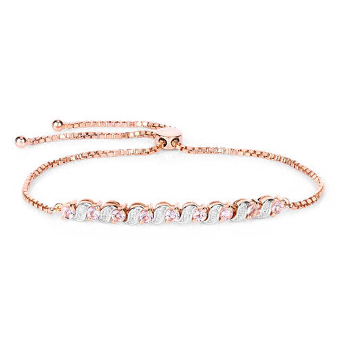Pulsera de plata de ley .925 con morganita genuina de 0.89 quilates y topacio blanco