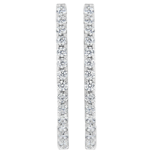 Pendientes de aro con bisagras de oro blanco de 14 quilates con diamantes de corte brillante redondo de 2,0 quilates totales (color I-J, claridad I1-I2)
