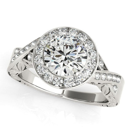Anillo de compromiso de diamantes con halo en oro blanco de 14k (1 5/8 cttw)