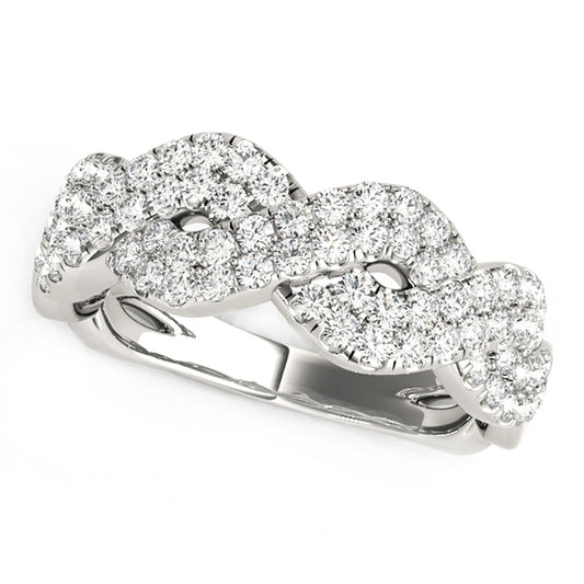 Anillo de ondas entrelazadas con diamantes en oro blanco de 14k (5/8 qt)