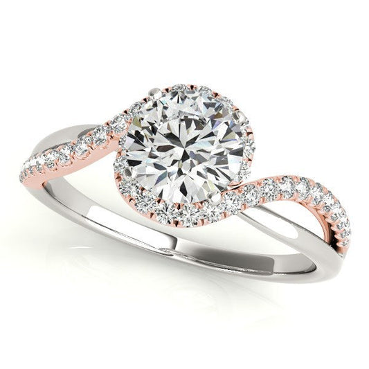 Anillo de compromiso de oro blanco y rosa de 14k con banda bypass y diamantes (1 1/8 quilates en total)